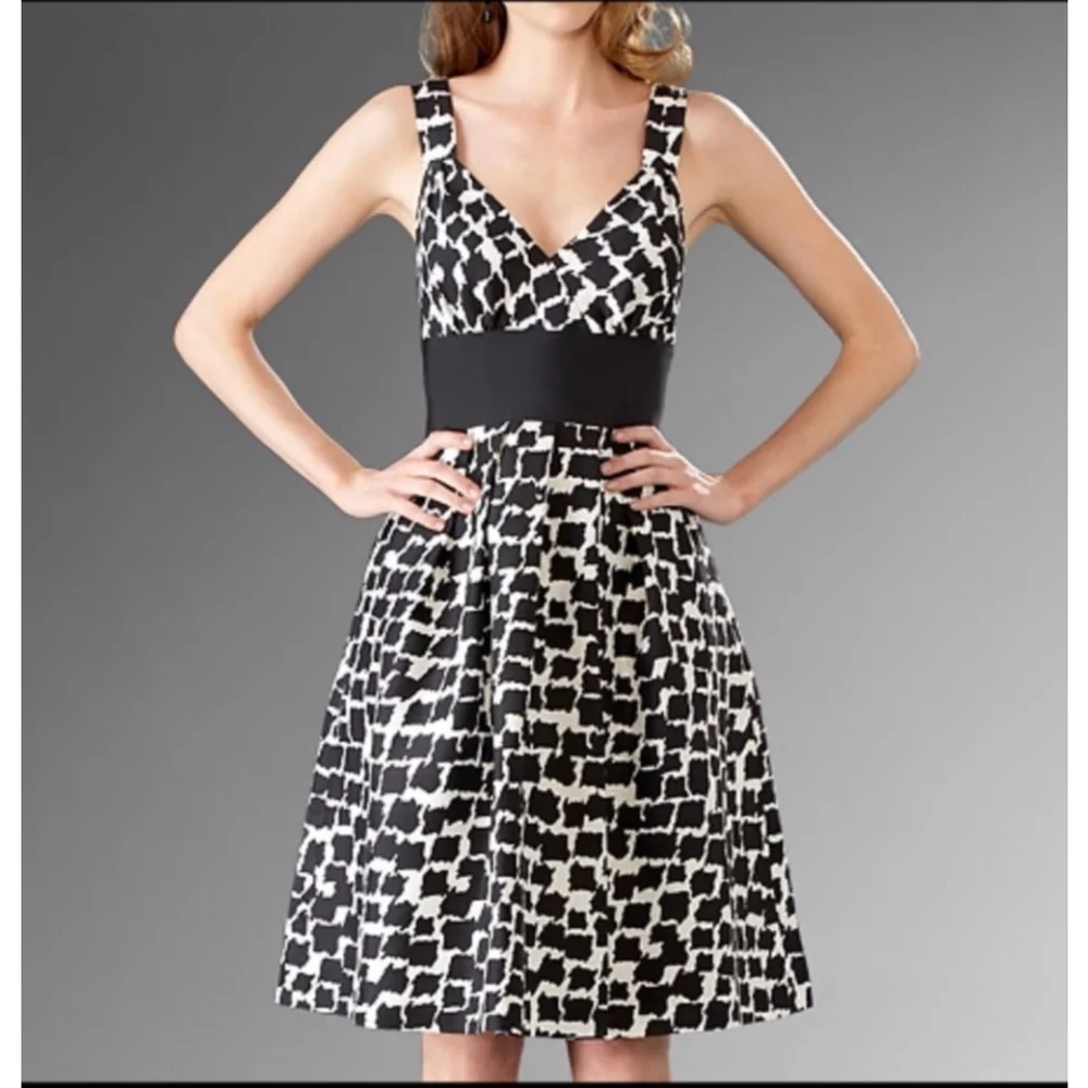 White House Black Market Silk Houndstooth Vneck Fit & Flare Dress Size 2